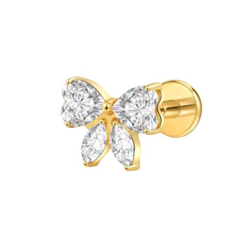 Gold Sparkle Bow Labret Flatback