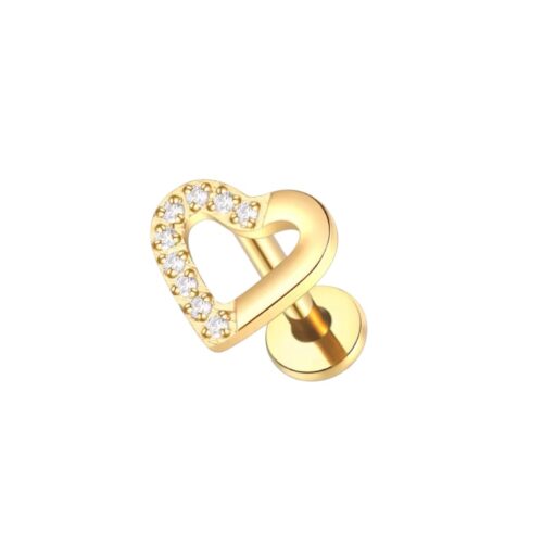 Gold Heart Shaped CZ Labret