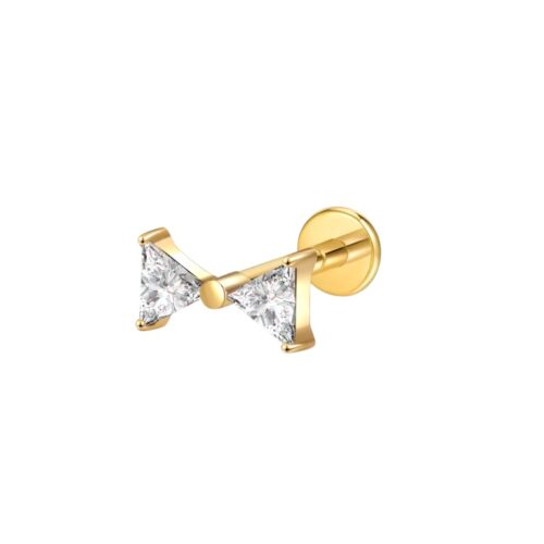 Gold CZ Bow Labret Flatback