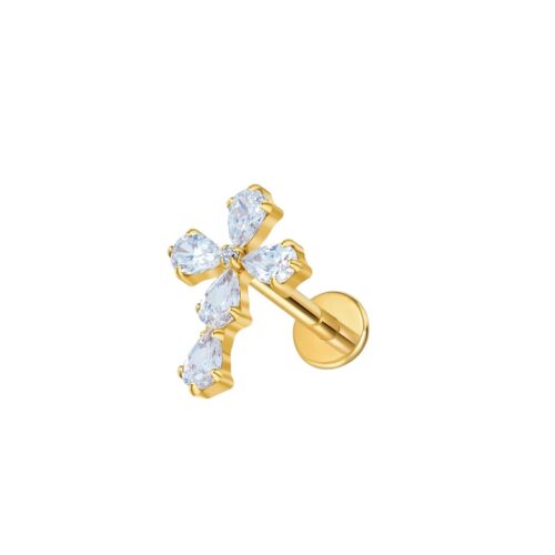 Gold CZ Cross Labret Flatback
