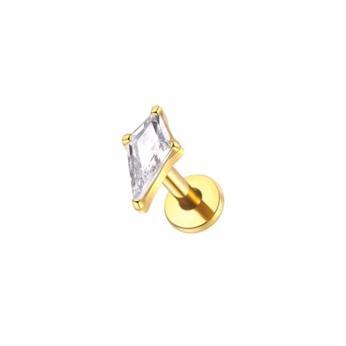 Gold CZ Cross Labret Flatback