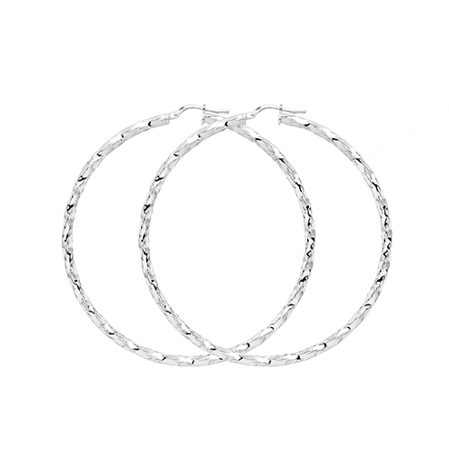 925 Sterling Silver 60mm Diamond Cut Hoop Earrings 7.52g
