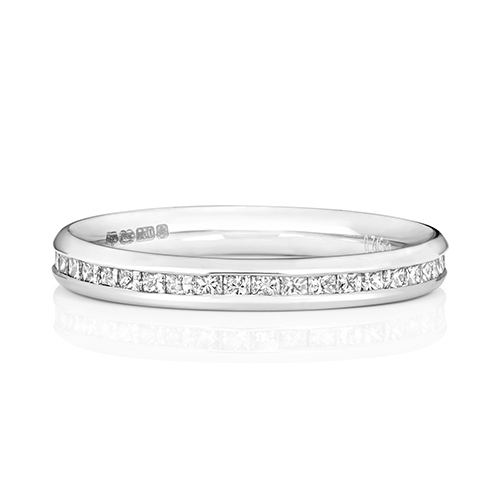 Platinum Diamond Princess Cut Eternity Ring Channel Set Diamond Wedding Band [2.10g - 2.50g]