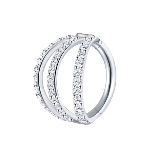 Gold Triple Row CZ Clicker Hoop