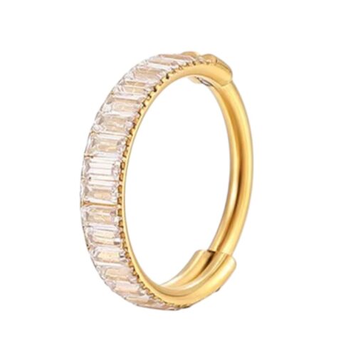 Gold Baguette CZ Clicker Hoop