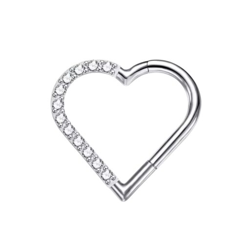 Silver CZ Heart Seamless Clicker Hoop