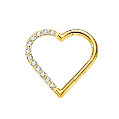 Gold CZ Heart Seamless Clicker Hoop