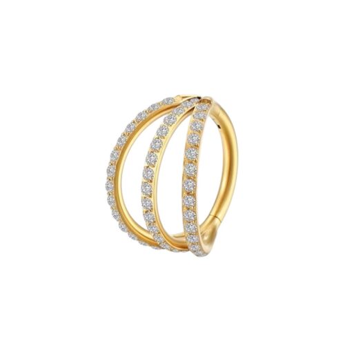 Gold Triple Row CZ Clicker Hoop