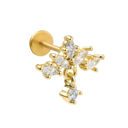 Gold CZ Flower Dangle Labret