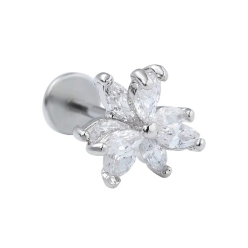 Silver Flower Labret Flatback
