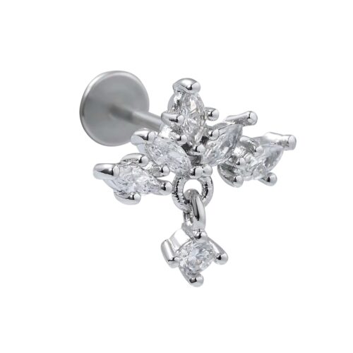 Silver CZ Flower Dangle Labret