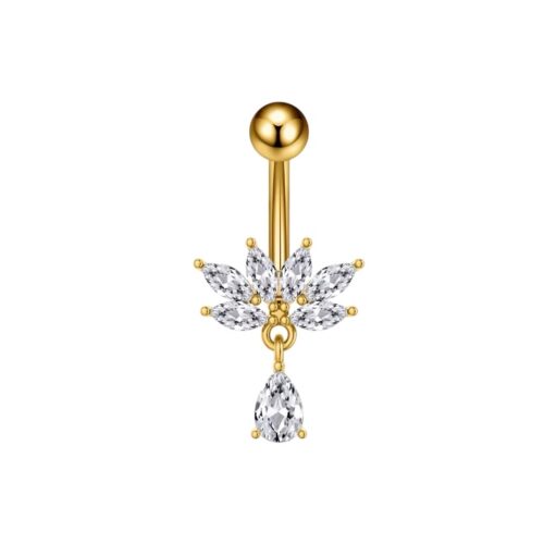 Gold Plated Lotus Charm Belly Bar