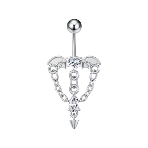 White Gold Plated Charm Belly Bar