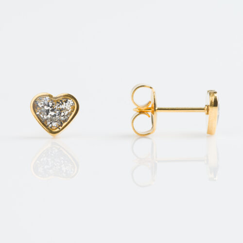 Clear Glitter Heart Stud Earrings