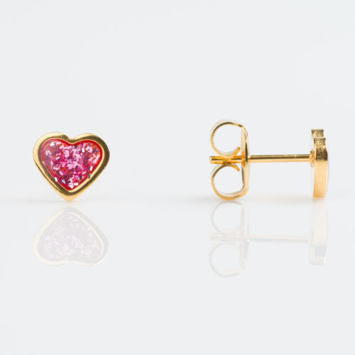 Pink Glitter Heart Stud Earrings