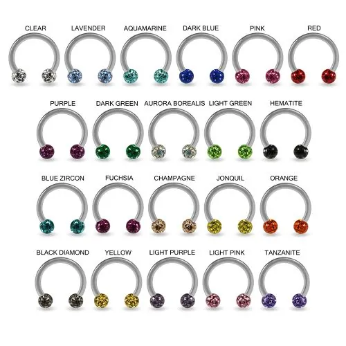 316L Surgical Steel Circular Barbell With Epoxy Covered Multi Crystal Stone Ball Horseshoe 1.2mm x 6mm / 8mm / 10mm x 3mm - Image 3