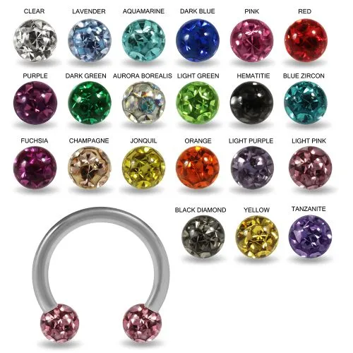 316L Surgical Steel Circular Barbell With Epoxy Covered Multi Crystal Stone Ball Horseshoe 1.2mm x 6mm / 8mm / 10mm x 3mm - Image 2