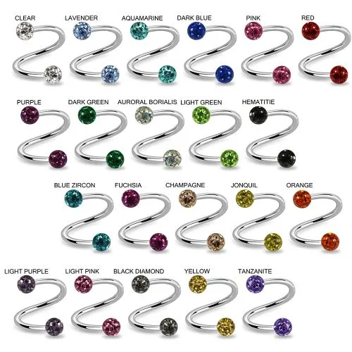 316L Surgical Steel Twisted Barbell With Epoxy Covered Multi Crystal Stone Ball 1.2mm x 6mm / 8mm / 10mm x 3mm - Image 3