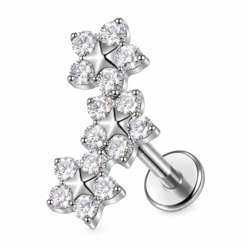 Triple CZ Flower Labret Flatback
