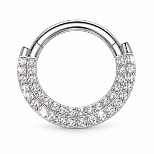 Silver CZ Clicker Hoop Ring