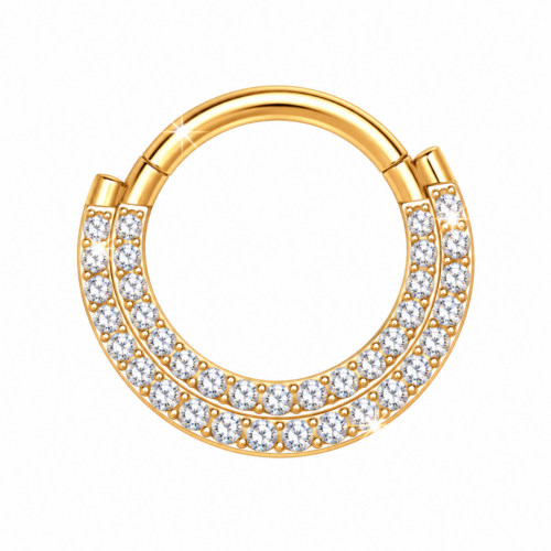 Gold CZ Clicker Hoop Ring