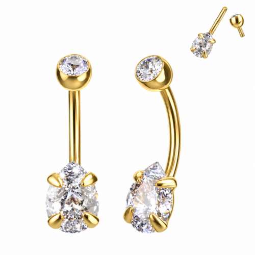 Teardrop CZ Belly Bar