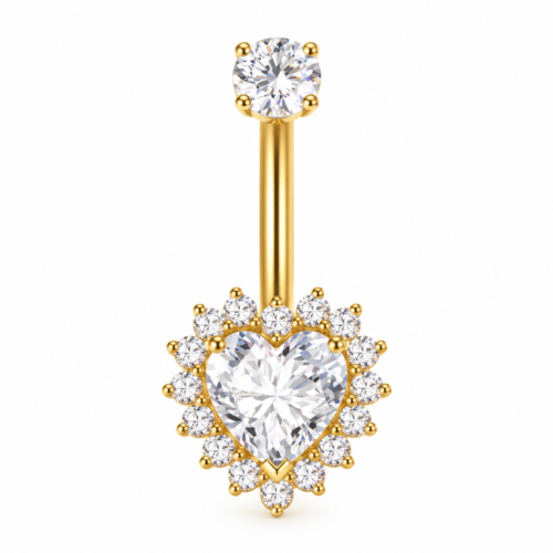 heart CZ belly bar