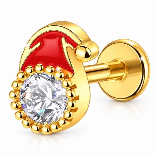 Santa Hat CZ Labret Flatback