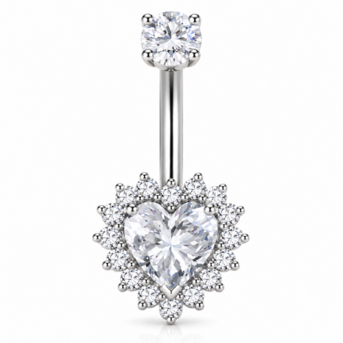 heart CZ belly bar
