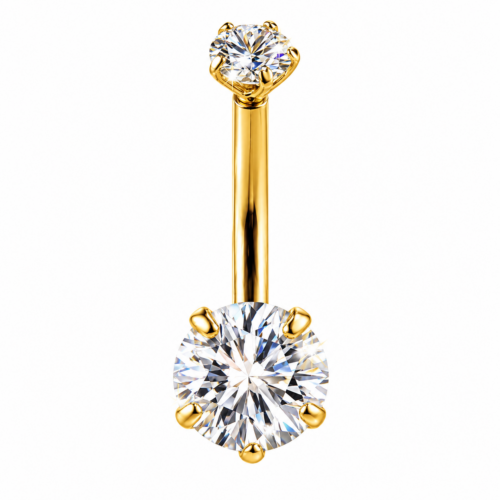 Belly Bar With Double Clear CZ
