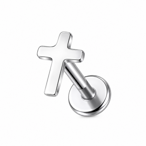 silver plain cross labret flatback