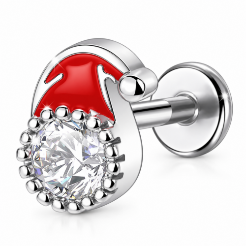 Santa Hat CZ Labret Flatback