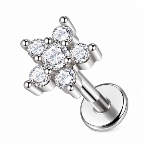 steel Floral CZ labret flatback