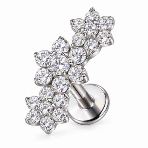 Silver Flower CZ Labret